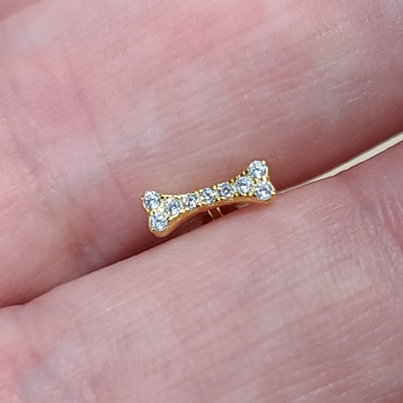 925 Sterling Silver Yellow Gold Zircon Dog Bone Puppy Stack - Picture 4 of 10